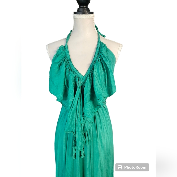 Lisa Brown | Green 100% Silk Hab Maxi - Poppy Dress | Retails for $699 !! - Picture 4 of 8